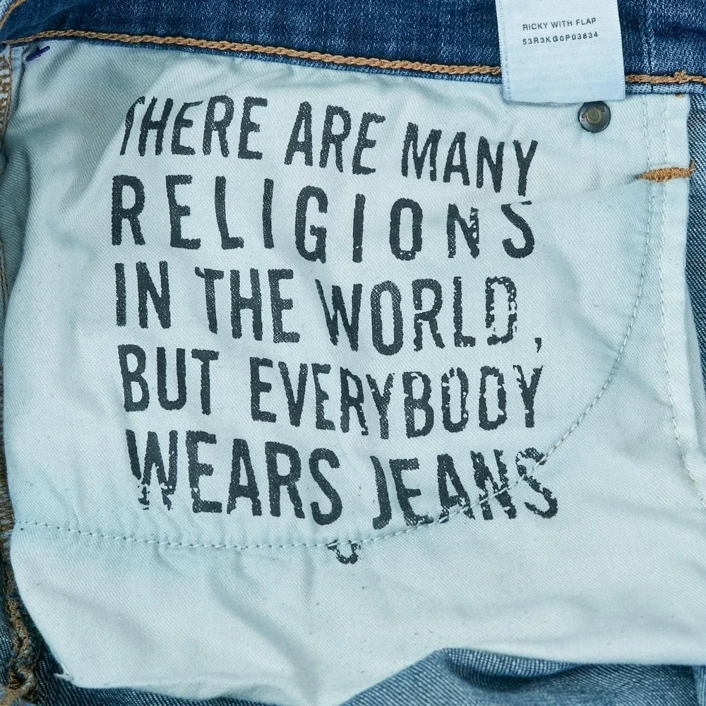 True Religion Ricky Jeans Mens 44 Blue Relaxed Straight Flap Pocket Denim